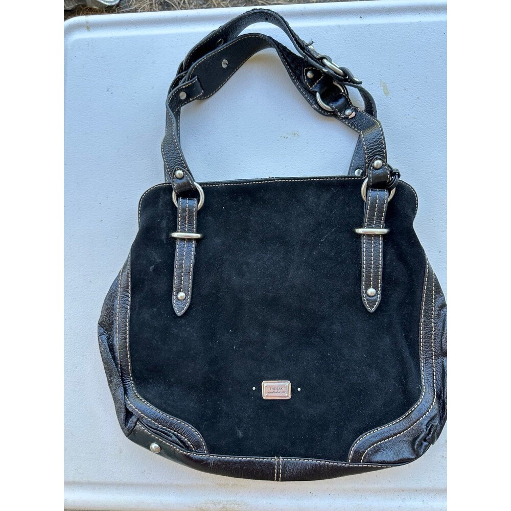 The Sak Mix Texture Patent Leather Suede Contrast Stitch Hobo Satchel Bag